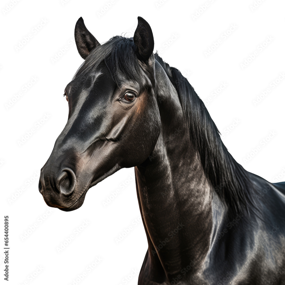 Fototapeta premium Black stallion close up on transparent background.