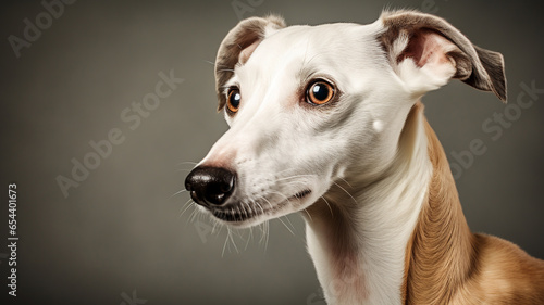 Realistic portrait of Whippet dog. AI generated