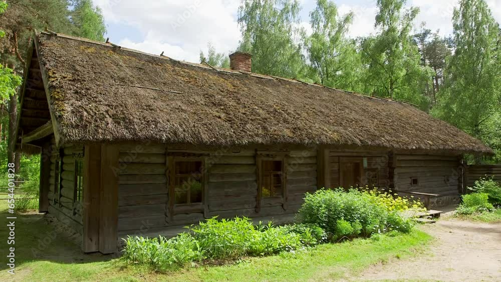 static wide shot of a historic log building static wide shot of a historic log building