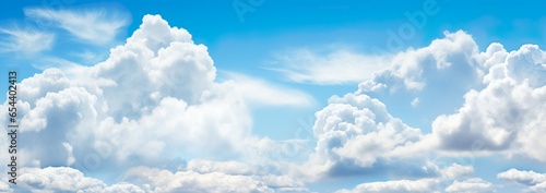 Blue Sky Background with Fluffy Clouds - Clear, Sunlit, and Seasonally Inspired Scene, Serene Skies, Wide Size
