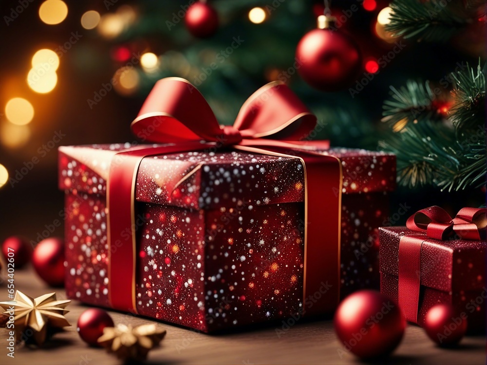 Beautiful Christmas gift boxes with ribbon on floor with perfect x-mas background. Generative ai Beautiful Christmas gift boxes with ribbon on floor with perfect x-mas background. Generative ai