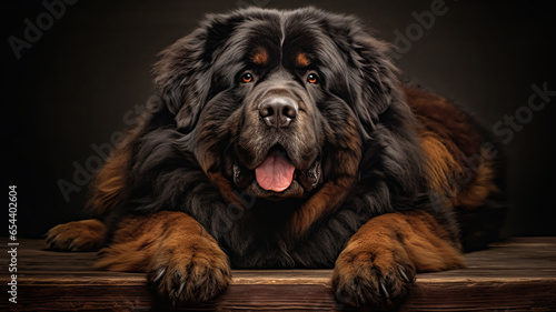 Realistic portrait of Tibetan Mastiff dog. AI generated