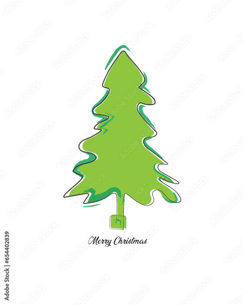 Merry Christmas tree outline greeting card vector illustration design. Greeting card. Xmas tree.
