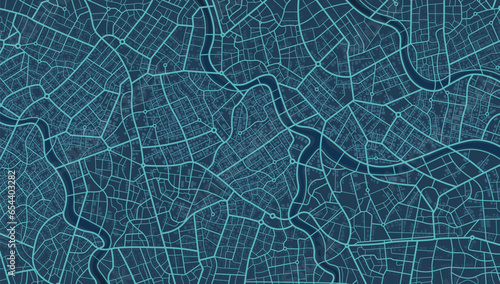City area, background map, streets. Skyline urban panorama. Cartography illustration. Digital flat design street map. Vector. View from above. Navigate mapping technology for distance data, path turns