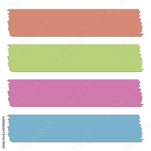 Washi tapes collection with shadows in vector. Pieces of decorative tape for scrapbooks. Set of colorful ribbons