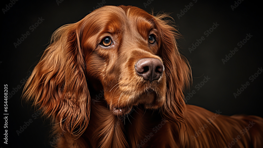 Realistic portrait of irish setter dog. AI generated