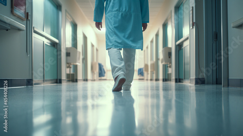 the doctor walks along the hospital corridor. ai generative photo