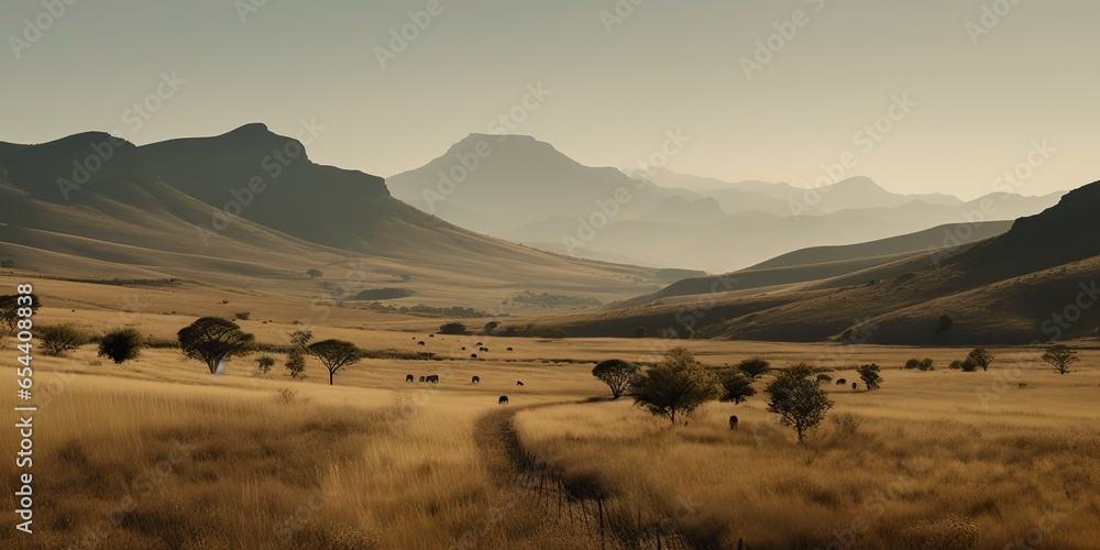 AI Generated. AI Generative. Wild outdoor nature South Africa landscape background with mountains and field. Adventure travel vibe inspiration AI Generated. AI Generative. Wild outdoor nature South Africa landscape background with mountains and field. Adventure travel vibe inspiration