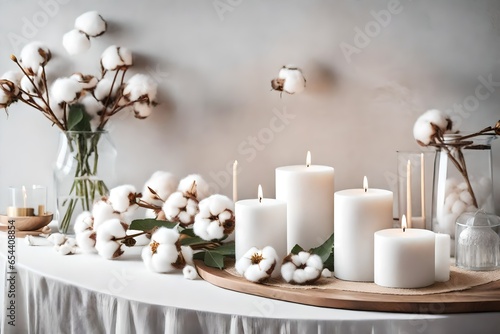 white candle and flowers