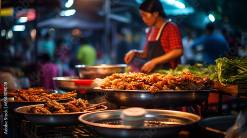 Ho Chi Minh Culinary Adventure. Bustling Street Food Market in Vietnam. ai generative