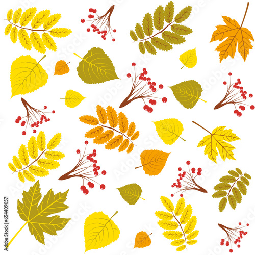 Autumn decorative rowanberry seamless pattern. Simple fall berries repeatable motif for fabric, wrapping paper, surface design projects. autumn maple and birch leaves