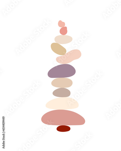 Zen stones cairns simple abstract flat style vector illustration, relax, meditation and yoga concept, boho colors stone pyramid for making banners, posters, cards, prints, wall art