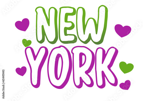 New York -city ​​name -word - Vector Graphics with hearts - green and pink color -ideal for websites, presentations, greetings, banners, cards, t-shirt, sweatshirt, prints, mug, Sublimation, Cricut