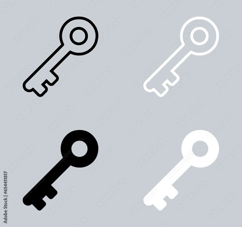Set of Key icon. Key icon sign symbol in trendy flat style. Key vector icon illustration isolated on gray background Set of Key icon. Key icon sign symbol in trendy flat style. Key vector icon illustration isolated on gray background