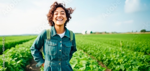 Young caucasian woman working on an organic farm photo