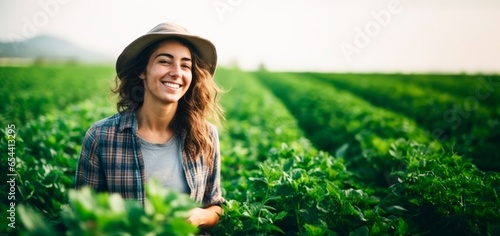 Young caucasian woman working on an organic farm photo