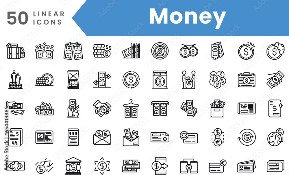 Set of linear Money icons. Outline style vector illustration