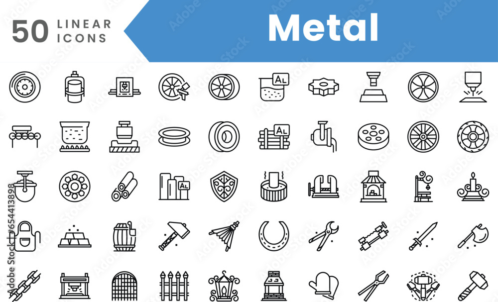 Set of linear Metal icons. Outline style vector illustration