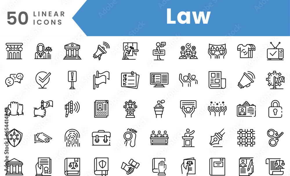 Set of linear Law icons. Outline style vector illustration