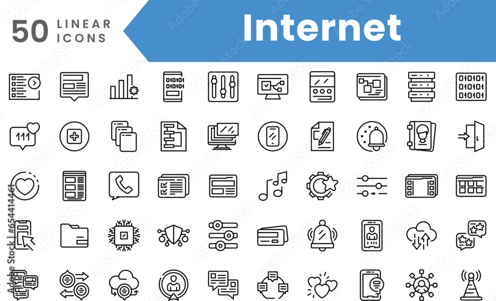 Set of linear Internet icons. Outline style vector illustration