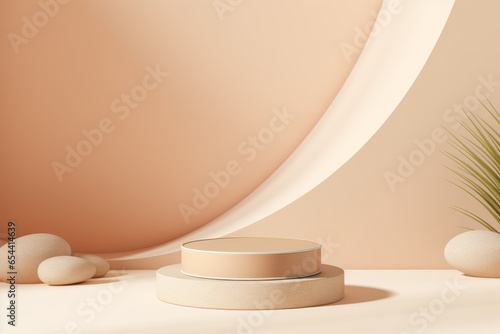 Abstract scene background. Cylinder podium on pink background. Product presentation  mock up  show cosmetic product  Podium  stage pedestal or platform. Generative AI