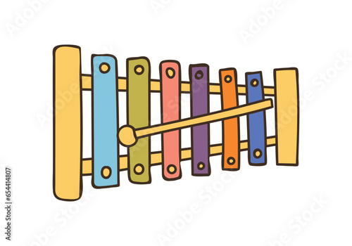 Xylophone colorful doodle illustration in vector. Outline drawn colorful xylophone icon