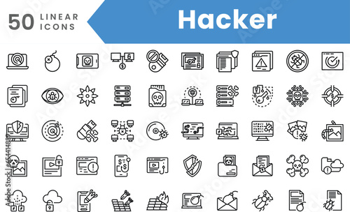 Set of linear Hacker icons. Outline style vector illustration