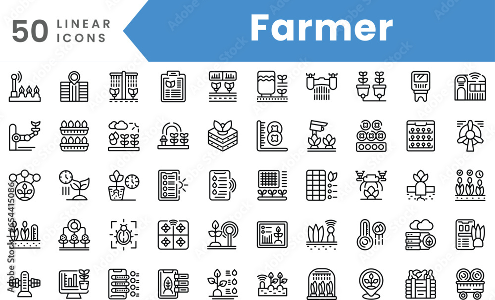 Set of linear Farmer icons. Outline style vector illustration