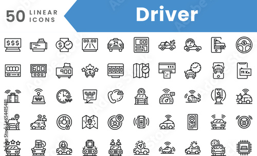 Set of linear Driver icons. Outline style vector illustration