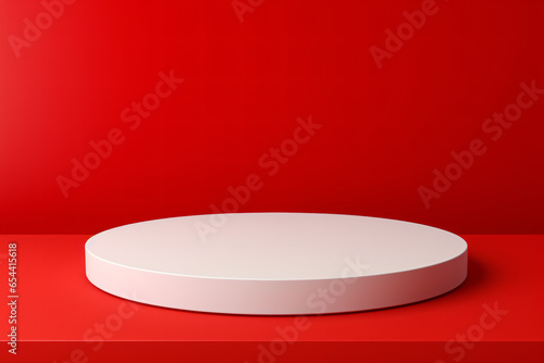  a small round podium white on a red background