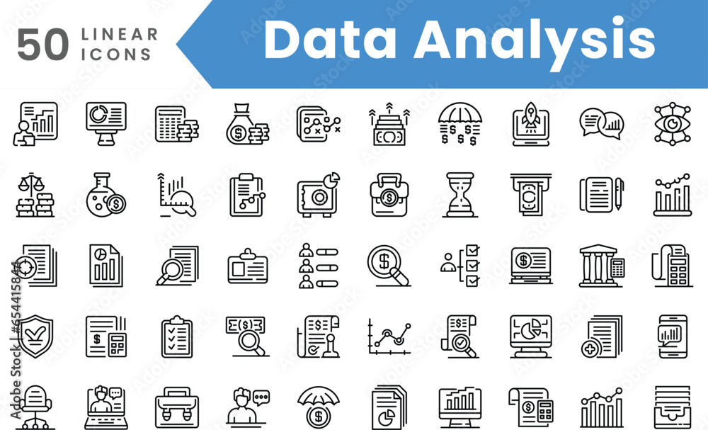 Set of linear Data analysis icons. Outline style vector illustration