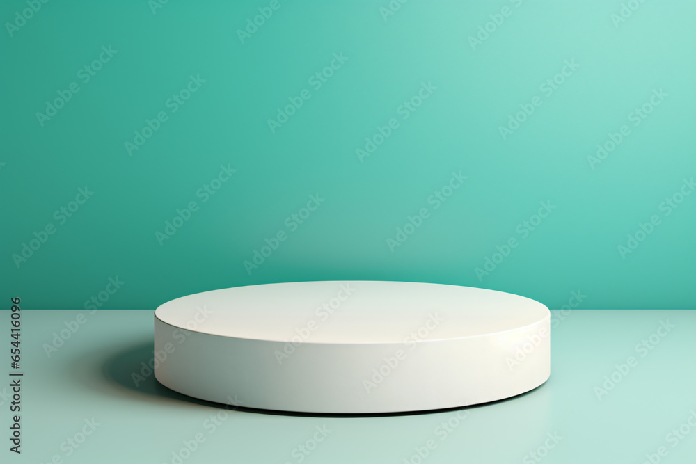 a small round podium white on a turquoise background a small round podium white on a turquoise background