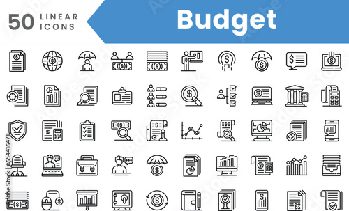 Set of linear Budget icons. Outline style vector illustration