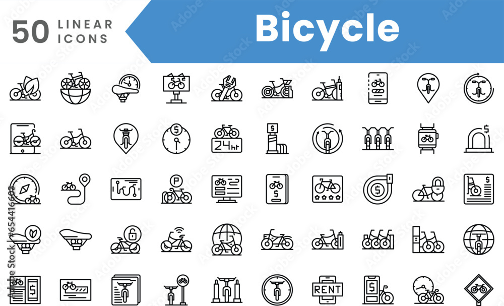 Set of linear Bicycle icons. Outline style vector illustration