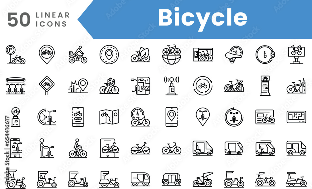 Set of linear Bicycle icons. Outline style vector illustration