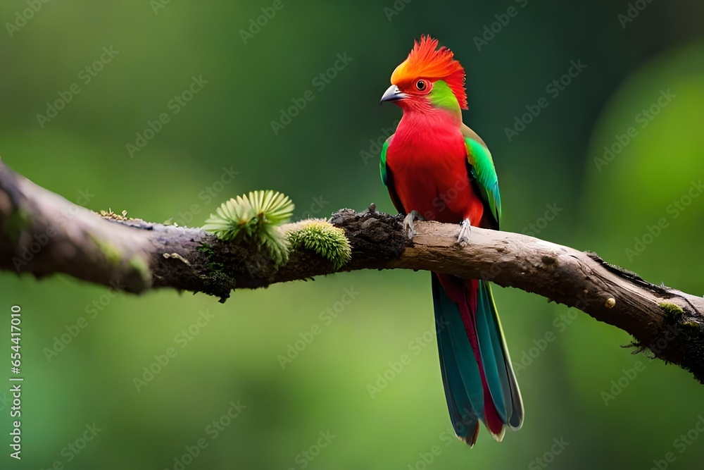 red and green bird on branch