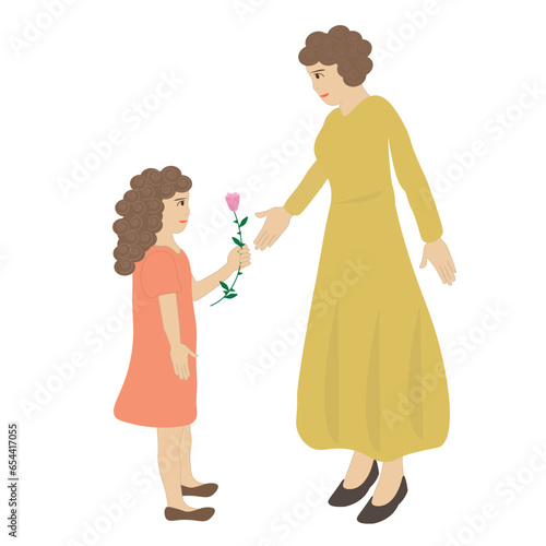 A daughter gives her mother a flower