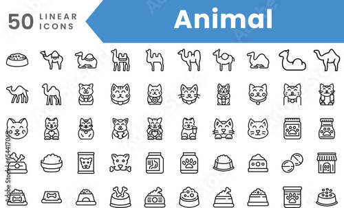 Set of linear Animal icons. Outline style vector illustration