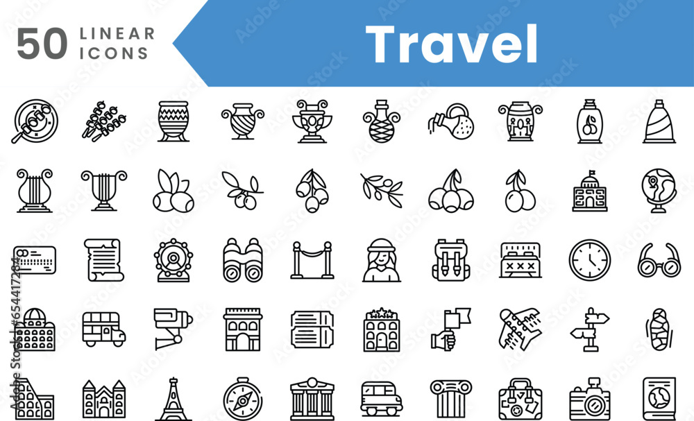 Set of linear Travel icons. Outline style vector illustration