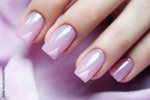 A close-up of a professionally done pink manicure photo