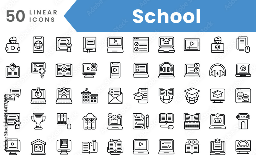 Set of linear School icons. Outline style vector illustration