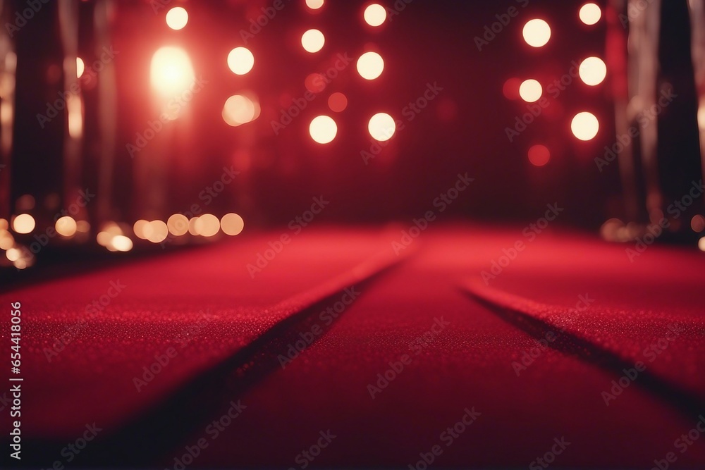 A close-up of the red carpet in the evening before the fashion night show begins - obrazy, fototapety, plakaty 