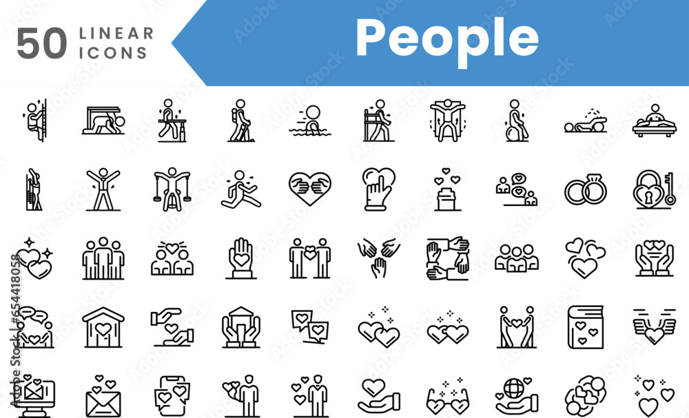 Set of linear People icons. Outline style vector illustration