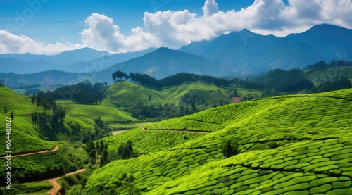 landscape in the mountains Tea plantations in Munnar, Kerala, India tourism photography generative ai 