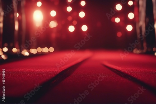 A close-up of the red carpet in the evening before the fashion night show begins