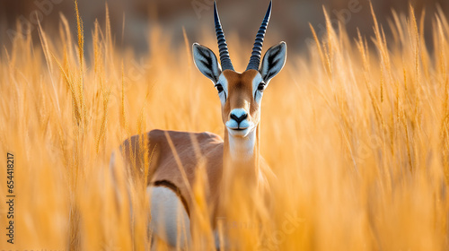 Captivating Springboks in the Wilds of Africa. Springbok Antelopes in Tall Yellow Grass. Generative AI photo