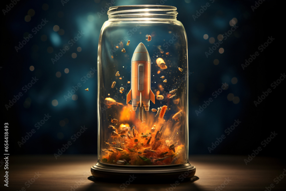 Rocket in closed glass jar, astronaut ship Rocket in closed glass jar, astronaut ship