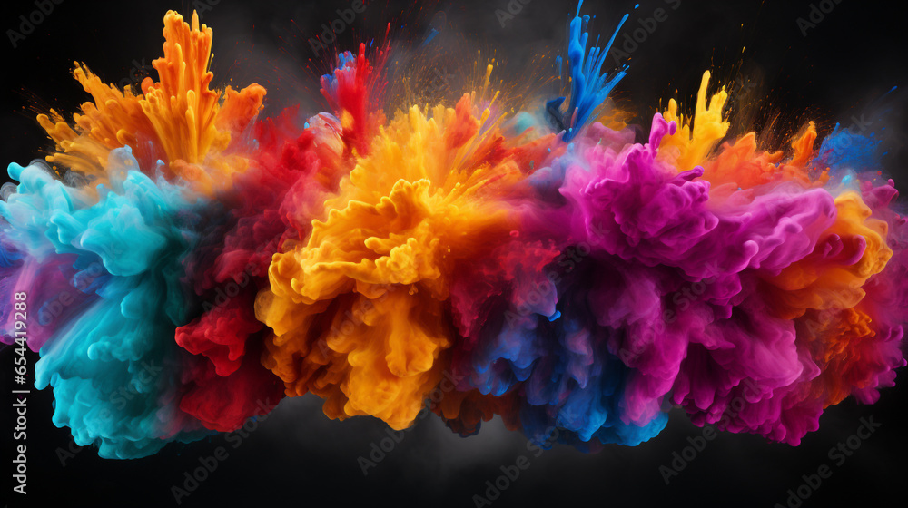 colorful rainbow holi paint color powder explosion isolated white wide panorama background