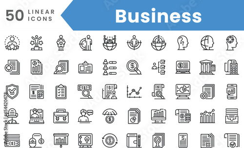 Set of linear Business icons. Outline style vector illustration