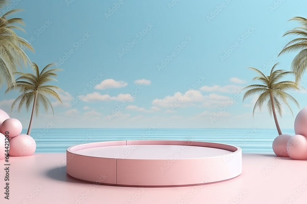 Abstract scene background. Cylinder podium on pink background. Product presentation, mock up, show cosmetic product, Podium, stage pedestal or platform. Generative AI Abstract scene background. Cylinder podium on pink background. Product presentation, mock up, show cosmetic product, Podium, stage pedestal or platform. Generative AI